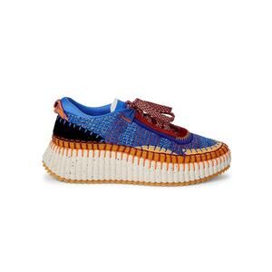 Chlo� 'Nama' Blue Polyester Mixed Media Platform Sneakers Size 10